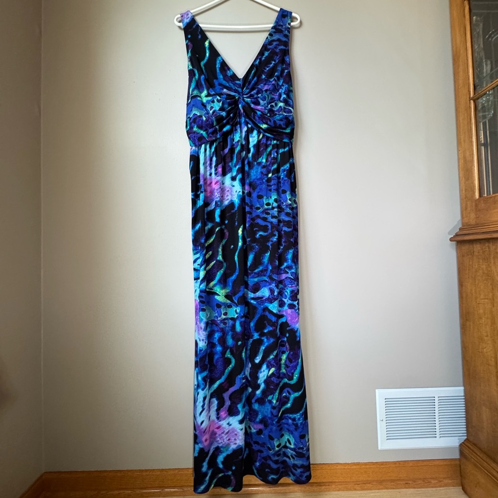 Fashion Bug Jersey Purple and Blue Print Maxi Sun Dress